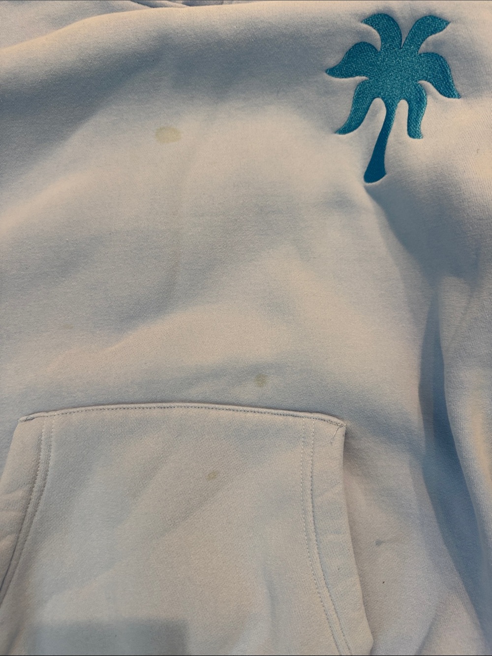 Pink Palm Puff Light Blue “Everything Comes in Waves” Hoodie [has stains!] - Picture 2 of 8